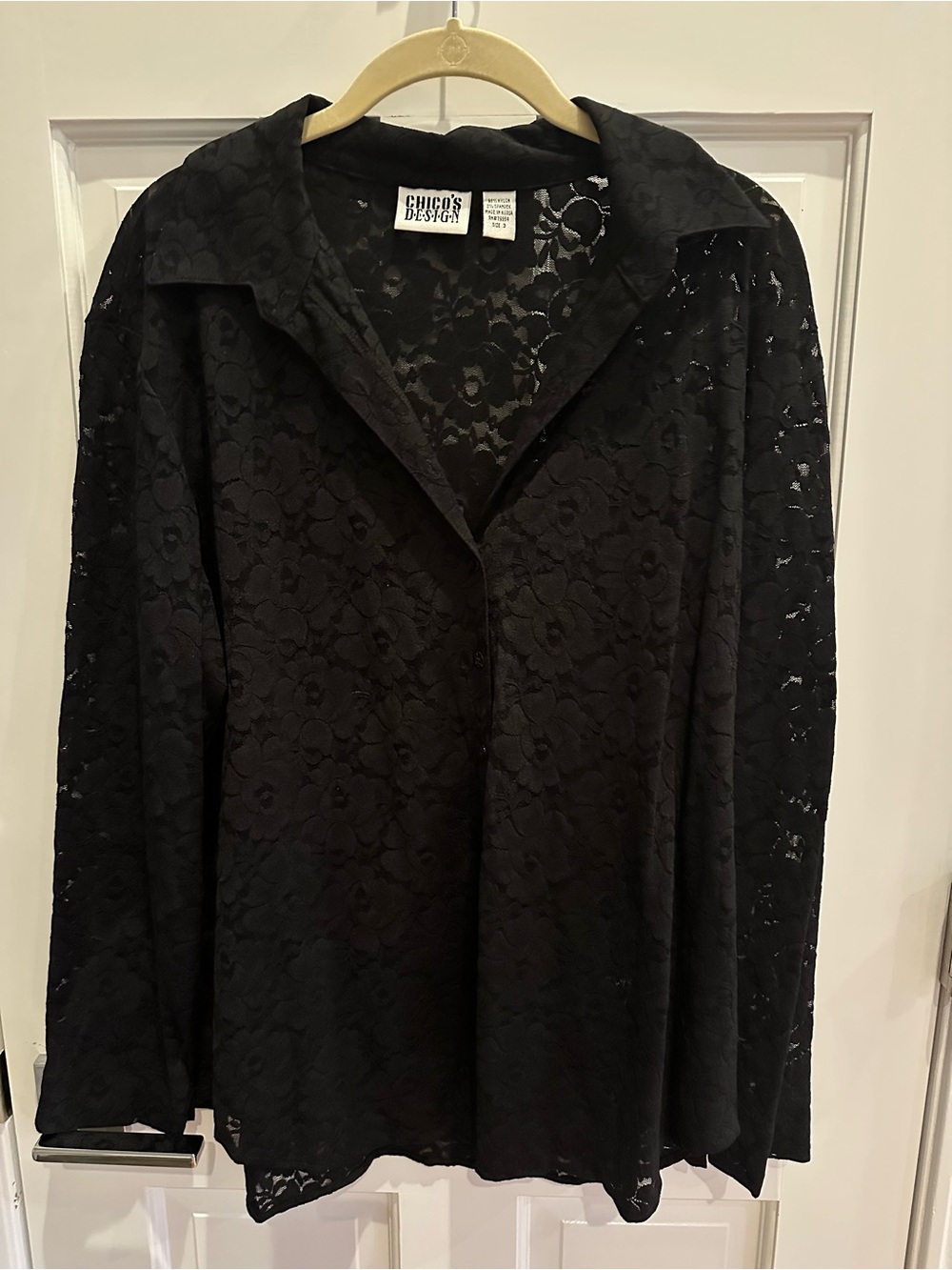 Chico's Black Floral Lace Button-Down Shirt